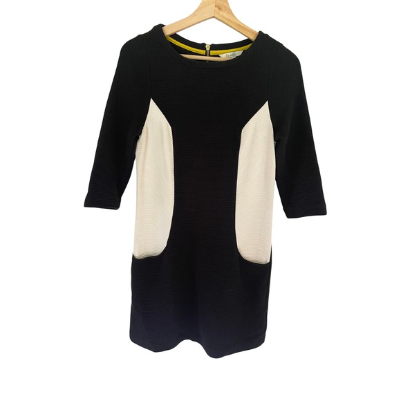 Boden Colorblock Dress Ribbed Knit Career Casual Pockets Black Cream US 6R - Picture 1 of 6